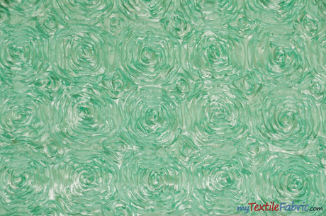 Rosette Satin Fabric | Wedding Satin Fabric | 54" Wide | 3d Satin Floral Embroidery | Multiple Colors | Continuous Yards | Fabric mytextilefabric Yards Mint 