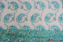 Load image into Gallery viewer, Coco Paisley Sheer Embroidery | Double Scallop Lace | 52&quot; Wide | Fabric mytextilefabric Yards Mint 