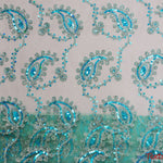 Load image into Gallery viewer, Coco Paisley Sheer Embroidery | Double Scallop Lace | 52&quot; Wide | Fabric mytextilefabric Yards Mint 
