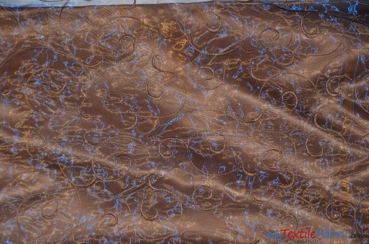 Swirl Organza Fabric | Embroidered Swirl Sheer | 54" Wide | Multiple Colors | Fabric mytextilefabric Yards Mocha 