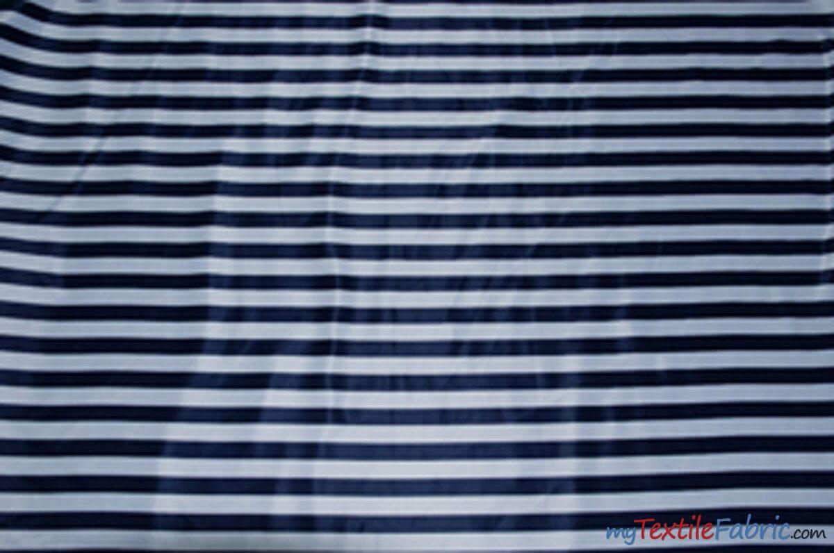 1" Stripe Satin Print | Dull Satin Print | 58/60" Wide | Stripe Satin Print Fabric | 3 Colors | Fabric mytextilefabric Yards Navy White 1" Stripe 