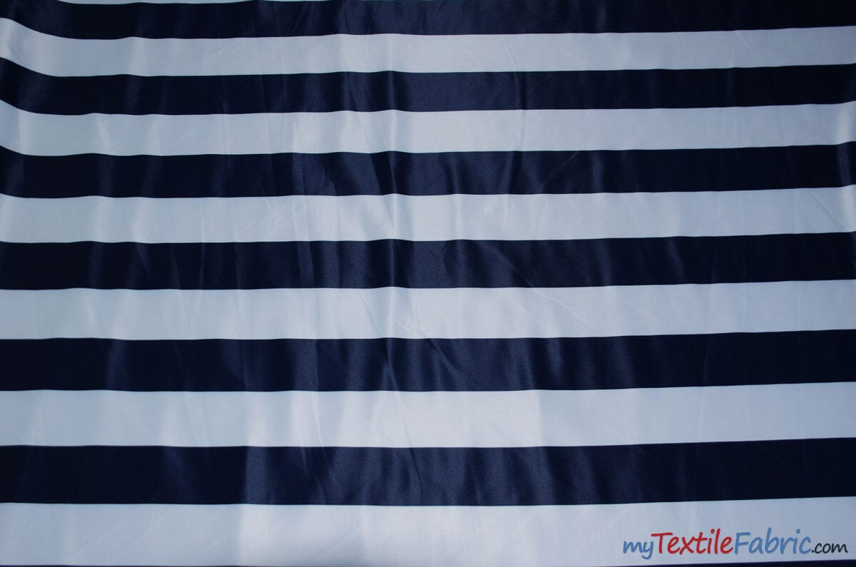 2.5" Stripe Satin Fabric | Soft Satin Stripe Charmeuse Fabric | 60" Wide | Multiple Colors | Fabric mytextilefabric Bolts Navy Blue 2.5 Inch Stripe 