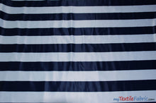 Load image into Gallery viewer, 2.5&quot; Stripe Satin Fabric | Soft Satin Stripe Charmeuse Fabric | 60&quot; Wide | Multiple Colors | Fabric mytextilefabric Bolts Navy Blue 2.5 Inch Stripe 