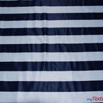 Load image into Gallery viewer, 2.5&quot; Stripe Satin Fabric | Soft Satin Stripe Charmeuse Fabric | 60&quot; Wide | Multiple Colors | Fabric mytextilefabric Bolts Navy Blue 2.5 Inch Stripe 
