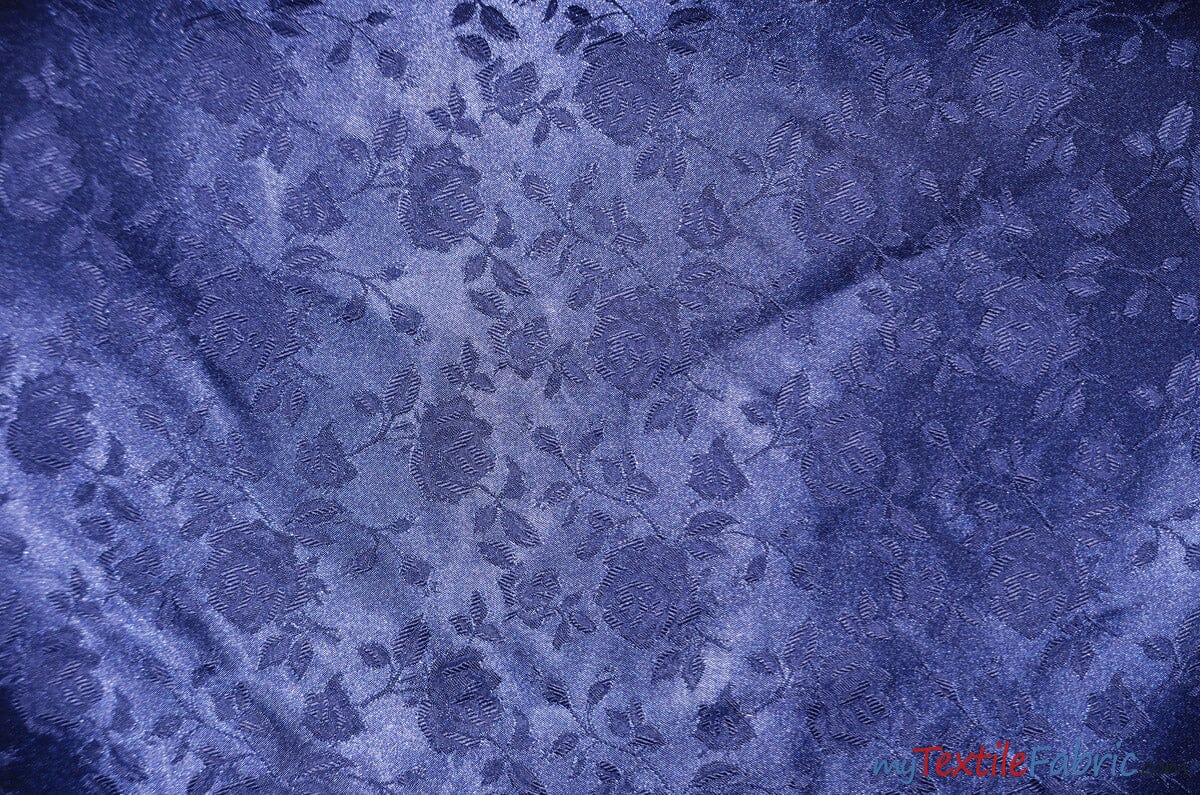 Satin Jacquard | Satin Flower Brocade | 60" Wide | Sold by the Continuous Yard | Fabric mytextilefabric Yards Navy Blue 