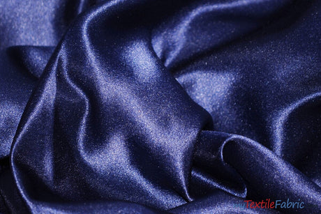 Stretch Matte Satin Peau de Soie Fabric | 60" Wide | Stretch Duchess Satin | Stretch Dull Lamour Satin for Bridal, Wedding, Costumes, Bridesmaid Dress Fabric mytextilefabric Yards Navy Blue 