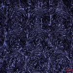 Load image into Gallery viewer, Rosette Satin Fabric | Wedding Satin Fabric | 54&quot; Wide | 3d Satin Floral Embroidery | Multiple Colors | Sample Swatch| Fabric mytextilefabric Sample Swatches Navy Blue 
