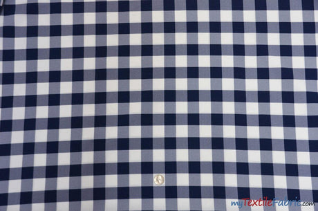 Gingham Checkered Fabric | Polyester Picnic Checkers | 1" x 1" | 60" Wide | Tablecloths, Curtains, Drapery, Events, Apparel | Fabric mytextilefabric Yards Navy Blue White 