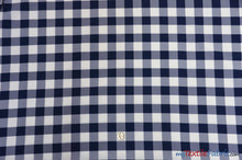 Load image into Gallery viewer, Gingham Checkered Fabric | Polyester Picnic Checkers | 1&quot; x 1&quot; | 60&quot; Wide | Tablecloths, Curtains, Drapery, Events, Apparel | Fabric mytextilefabric Yards Navy Blue White 