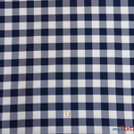 Load image into Gallery viewer, Gingham Checkered Fabric | Polyester Picnic Checkers | 1&quot; x 1&quot; | 60&quot; Wide | Tablecloths, Curtains, Drapery, Events, Apparel | Fabric mytextilefabric Yards Navy Blue White 
