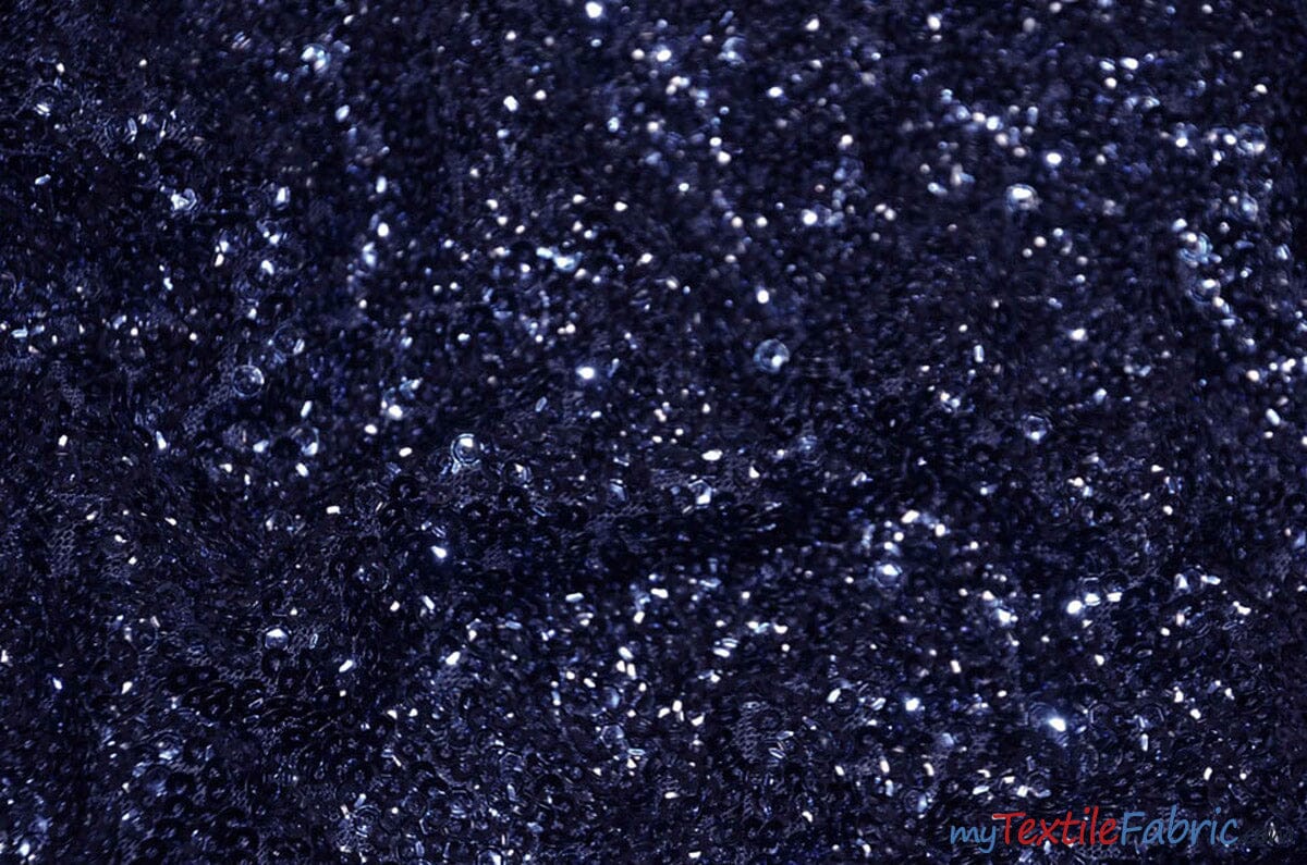 Gatsby Sequins Fabric | 6mm Flat Sewn Sequins on Mesh | 52" Wide | Multiple Colors | Fabric mytextilefabric Yards Navy Blue 