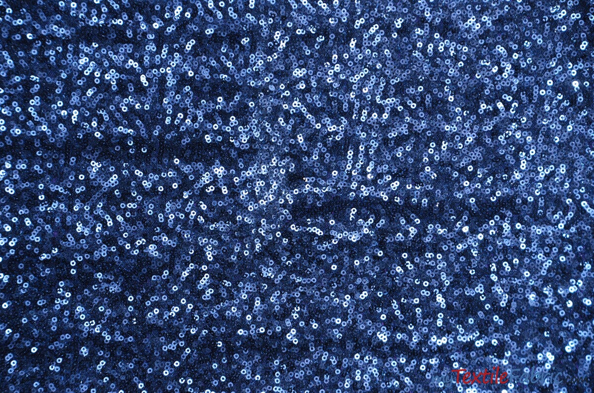 Glitz Mesh Sequins Fabric | 3mm Glitter Sequins | 52" Wide | Multiple Colors | Fabric mytextilefabric Yards Navy Blue 