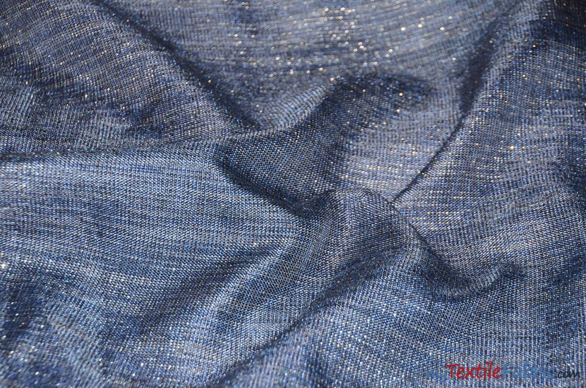 Metallic Vintage Linen Fabric | Imitation Burlap with Metallic Foil | 60" Wide | Washable Burlap Fabric for Decor | Fabric mytextilefabric Yards Navy Silver 