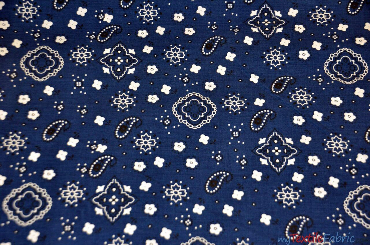 Bandana Cotton Print | Bandanna Fabric | 58/60" Wide | Multiple Colors | Fabric mytextilefabric Yards Navy 