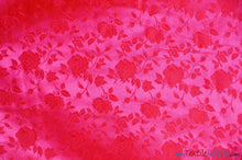 Load image into Gallery viewer, Satin Jacquard | Satin Flower Brocade | Sample Swatch 3&quot;x3&quot; | Fabric mytextilefabric Sample Swatches Neon Pink 