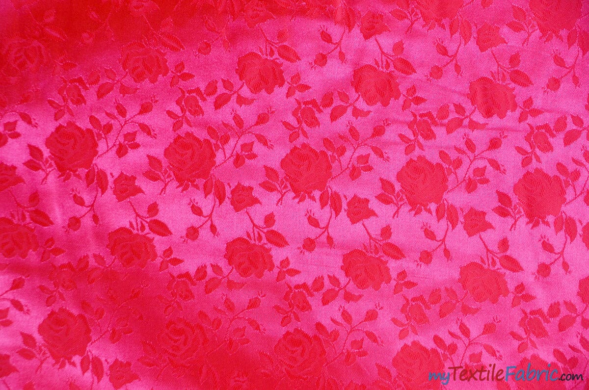 Satin Jacquard | Satin Flower Brocade | 60" Wide | Sold by the Continuous Yard | Fabric mytextilefabric Yards Neon Pink 