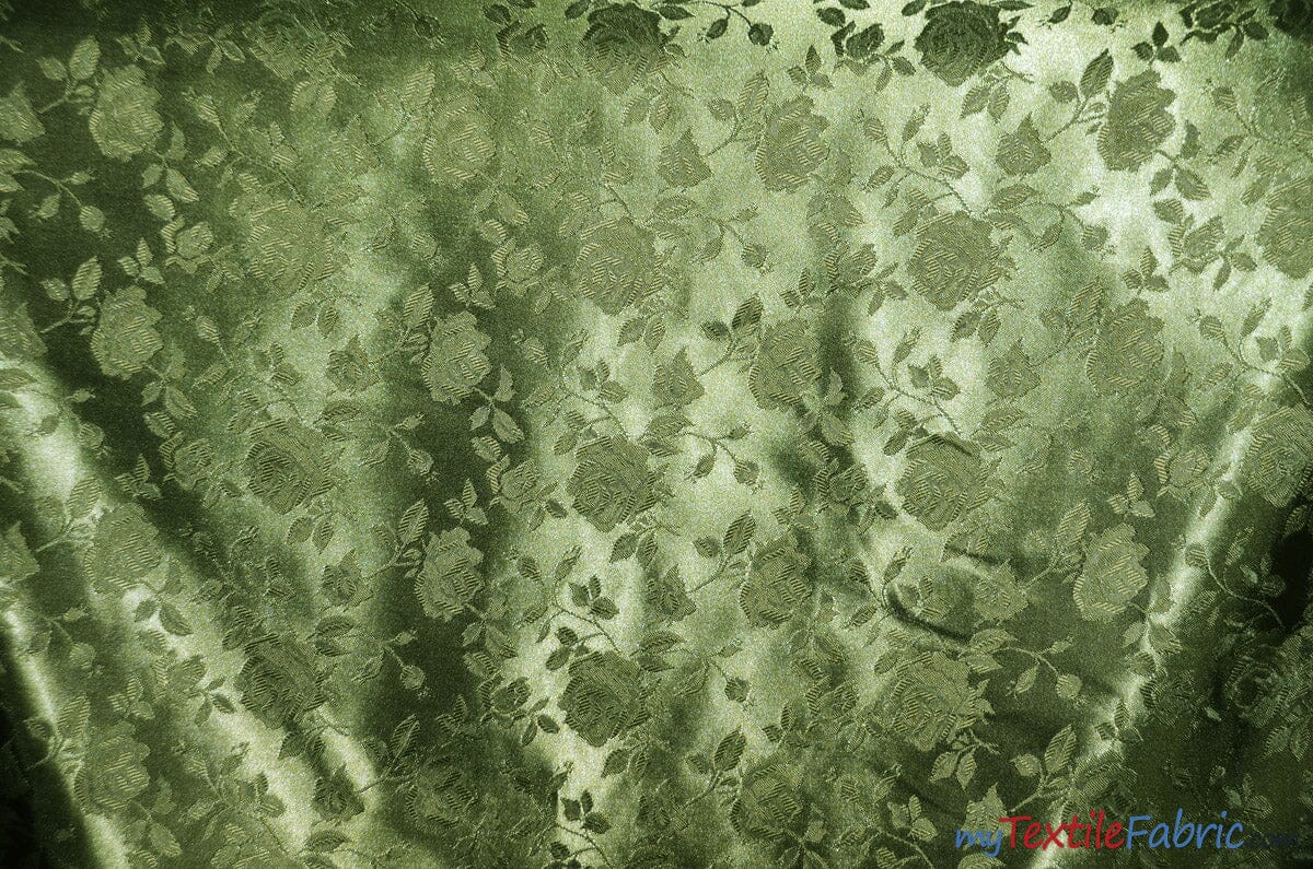 Satin Jacquard | Satin Flower Brocade | 60" Wide | Sold by the Continuous Yard | Fabric mytextilefabric Yards Olive 