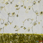 Load image into Gallery viewer, Dahlia Organza Embroidery Fabric | Embroidered Floral Sheer with Sequins Embellishment | 54&quot; Wide | Multiple Colors | Fabric mytextilefabric Yards Olive 
