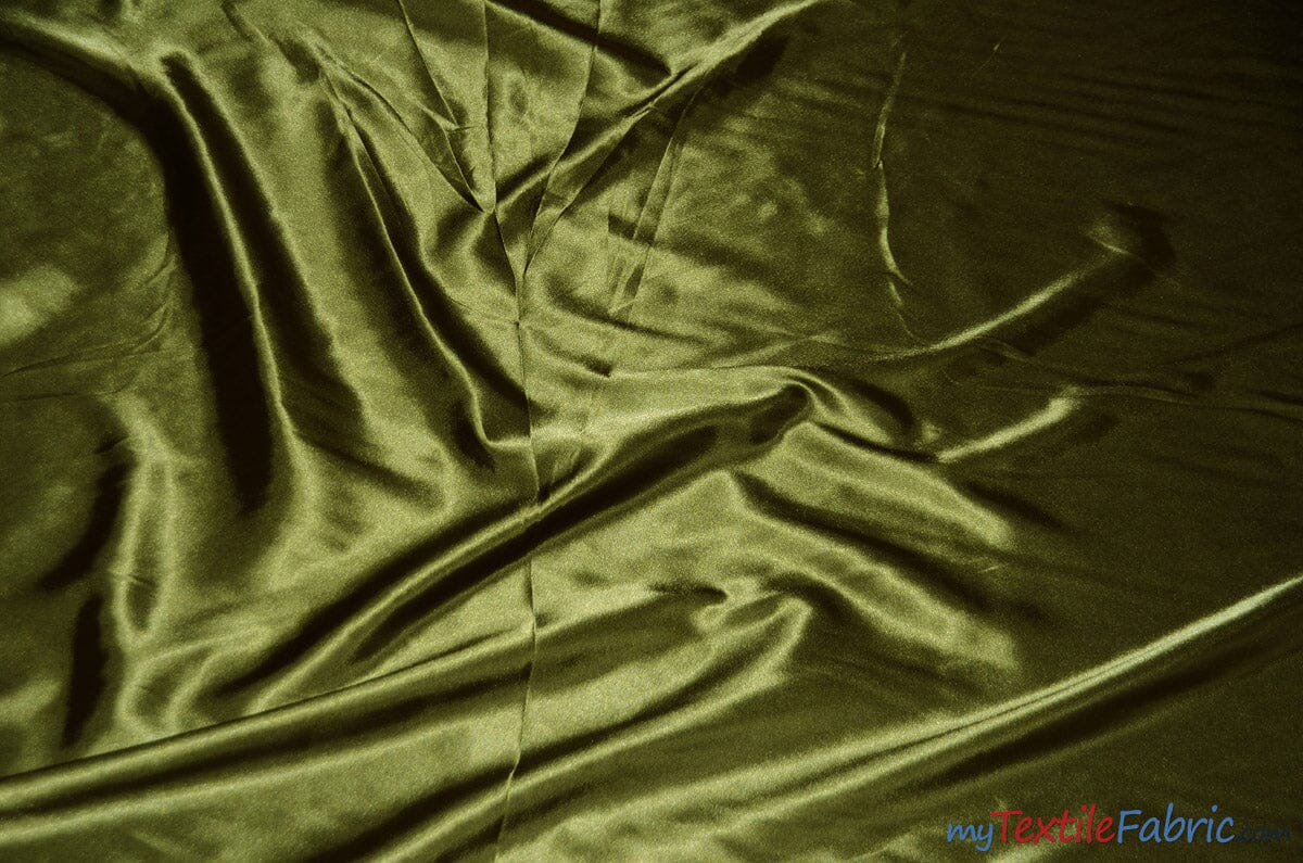 Silky Soft Medium Satin Fabric | Lightweight Event Drapery Satin | 60" Wide | Economic Satin by the Wholesale Bolt | Fabric mytextilefabric Bolts Olive 0049 