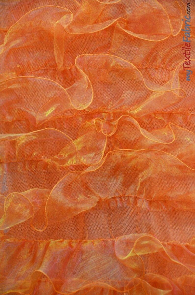 Organza Ruffled Mesh Fabric | Layered Ruffle Mesh Fabric | 57" Wide | Multiple Colors | Fabric mytextilefabric Yards Orange 