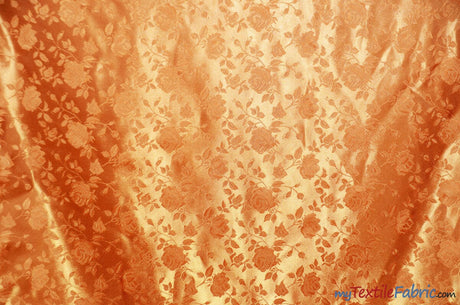 Satin Jacquard | Satin Flower Brocade | Sample Swatch 3"x3" | Fabric mytextilefabric Sample Swatches Orange 