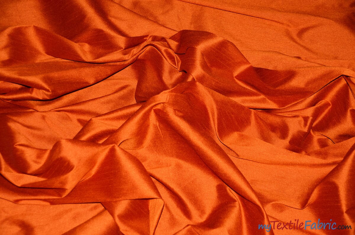 Polyester Silk Fabric | Faux Silk | Polyester Dupioni Fabric | Continuous Yards | 54" Wide | Multiple Colors | Fabric mytextilefabric Yards Orange 