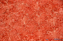 Load image into Gallery viewer, Rosette Satin Fabric | Wedding Satin Fabric | 54&quot; Wide | 3d Satin Floral Embroidery | Multiple Colors | Sample Swatch| Fabric mytextilefabric Sample Swatches Orange 