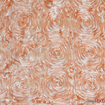 Load image into Gallery viewer, Rosette Satin Fabric | Wedding Satin Fabric | 54&quot; Wide | 3d Satin Floral Embroidery | Multiple Colors | Sample Swatch| Fabric mytextilefabric Sample Swatches Peach 
