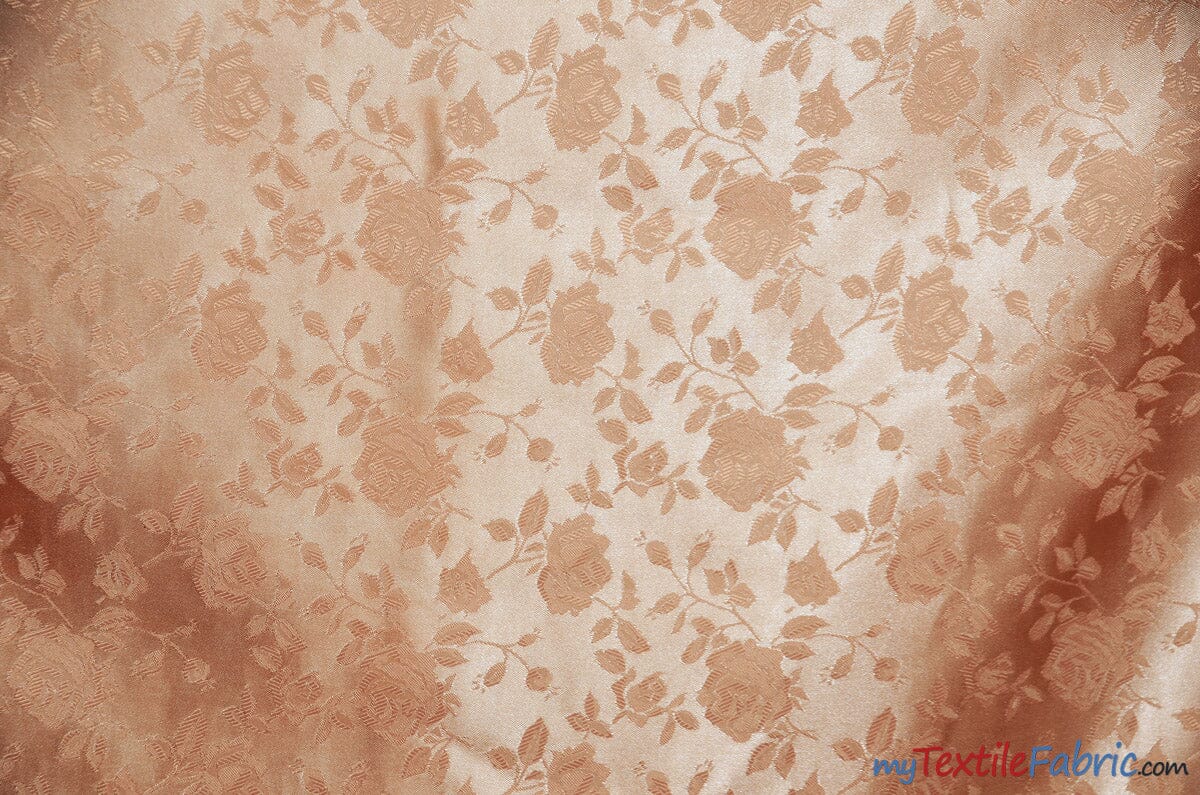 Satin Jacquard | Satin Flower Brocade | 60" Wide | Sold by the Continuous Yard | Fabric mytextilefabric Yards Peach 