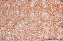 Load image into Gallery viewer, Rosette Satin Fabric | Wedding Satin Fabric | 54&quot; Wide | 3d Satin Floral Embroidery | Multiple Colors | Wholesale Bolt | Fabric mytextilefabric Bolts Peach 
