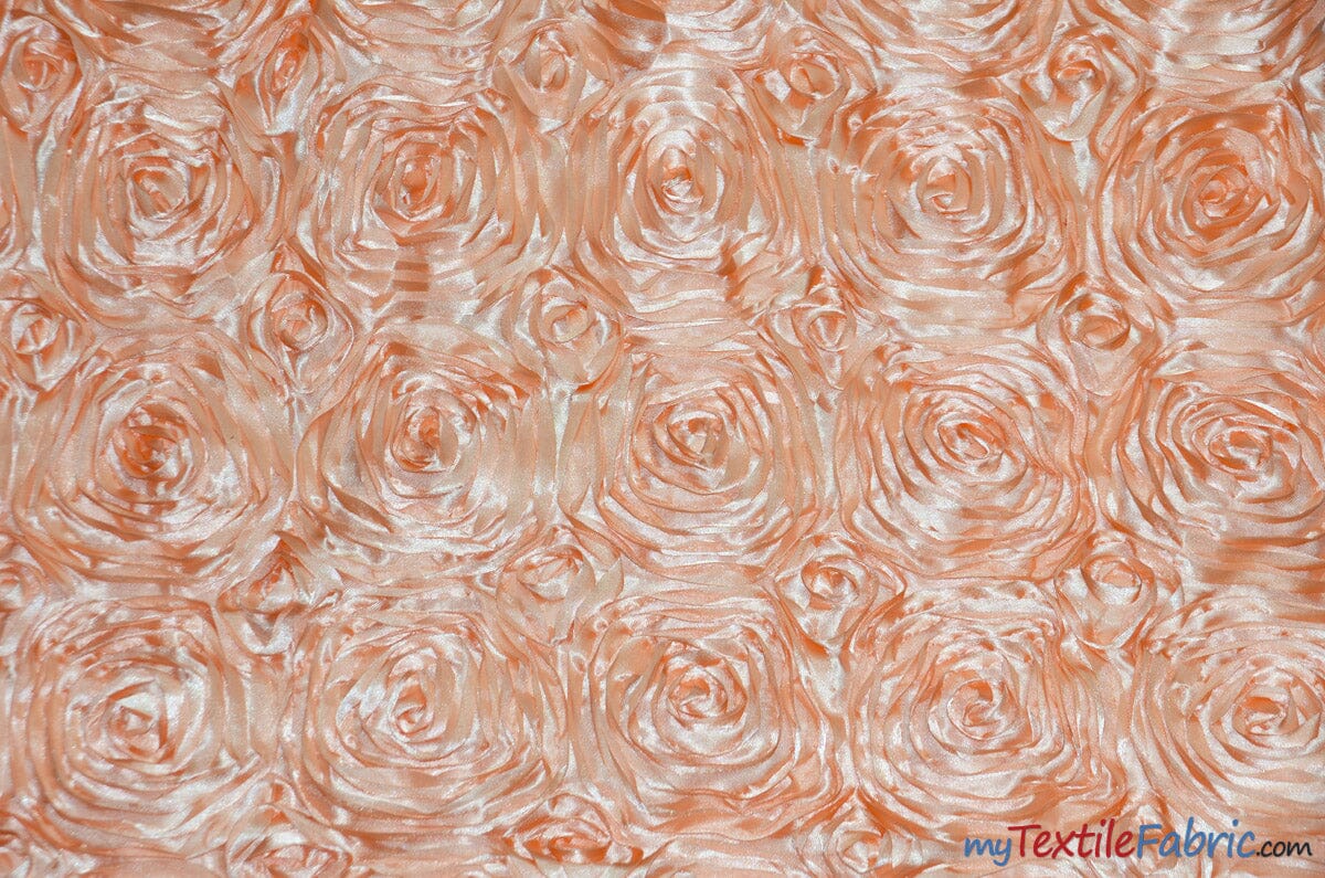 Rosette Satin Fabric | Wedding Satin Fabric | 54" Wide | 3d Satin Floral Embroidery | Multiple Colors | Continuous Yards | Fabric mytextilefabric Yards Peach 