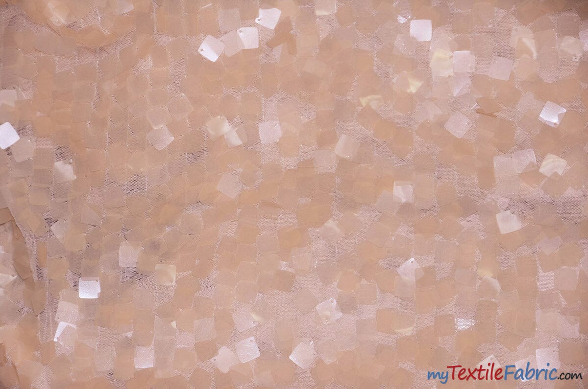 Dull Square Dazzle Sequins | Decorative Sequins on Mesh | 52" Wide | Fabric mytextilefabric Yards Peach 