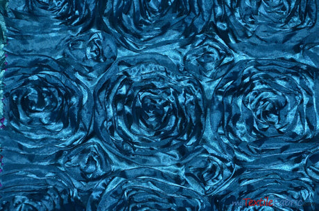 Rosette Satin Fabric | Wedding Satin Fabric | 54" Wide | 3d Satin Floral Embroidery | Multiple Colors | Wholesale Bolt | Fabric mytextilefabric Bolts Peacock 