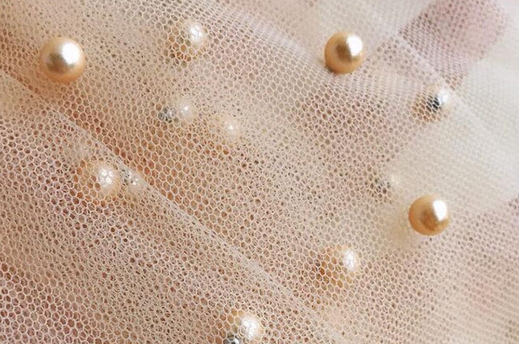 Very Soft Tulle with Pearls | Tulle with Beads | 52" Wide | Bridal Veil Tulle, Wedding Dress | Fabric mytextilefabric 