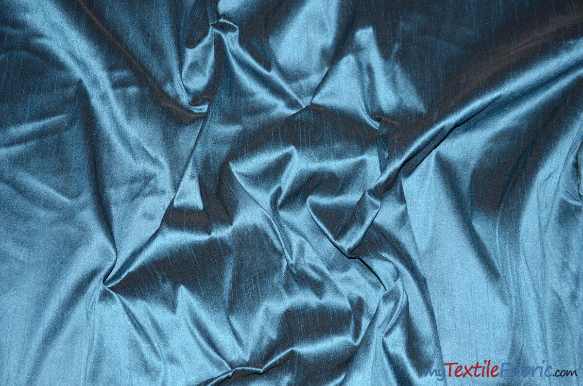 Polyester Silk Fabric | Faux Silk | Polyester Dupioni Fabric | Continuous Yards | 54" Wide | Multiple Colors | Fabric mytextilefabric Yards Petroleum Blue 