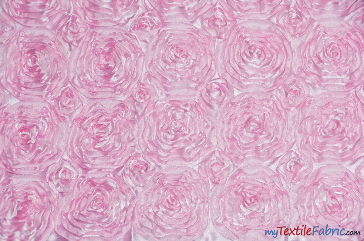 Rosette Satin Fabric | Wedding Satin Fabric | 54" Wide | 3d Satin Floral Embroidery | Multiple Colors | Wholesale Bolt | Fabric mytextilefabric Bolts Pink 