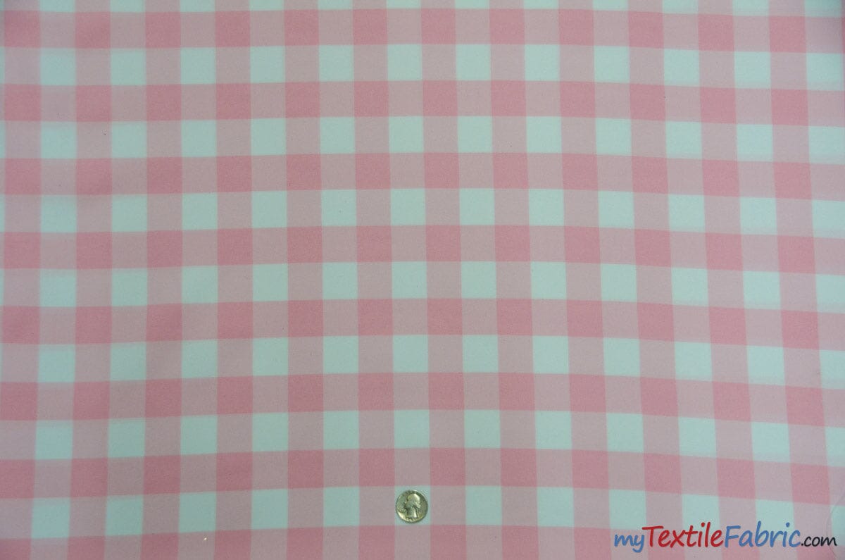 Gingham Checkered Fabric | Polyester Picnic Checkers | 1" x 1" | 60" Wide | Tablecloths, Curtains, Drapery, Events, Apparel | Fabric mytextilefabric Yards Pink White 
