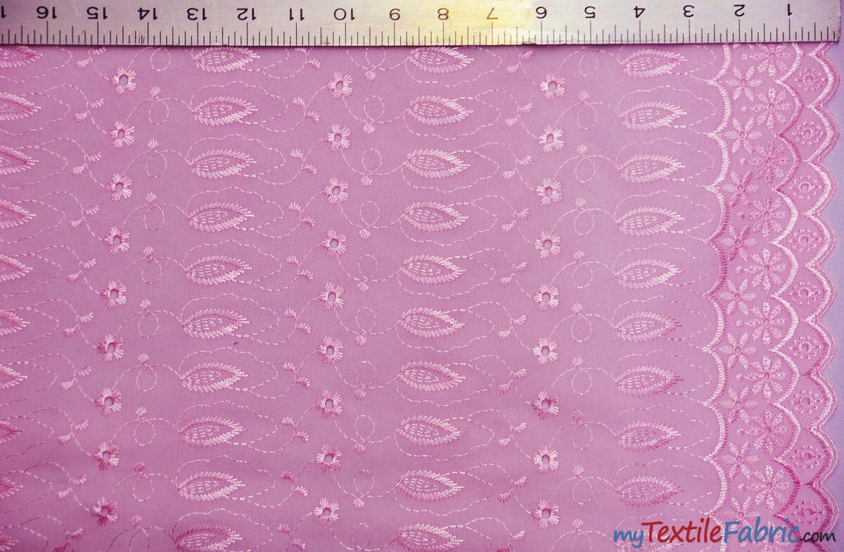 Polyester Cotton Eyelet Embroidery | Double Sided Border | 45" Wide | Multiple Colors | Fabric mytextilefabric Yards Pink 
