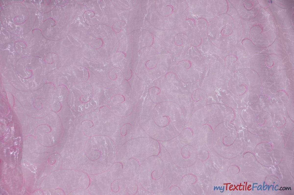 Swirl Organza Fabric | Embroidered Swirl Sheer | 54" Wide | Multiple Colors | Fabric mytextilefabric Yards Pink 