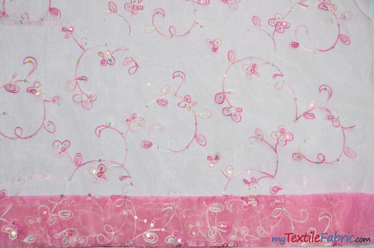 Dahlia Organza Embroidery Fabric | Embroidered Floral Sheer with Sequins Embellishment | 54" Wide | Multiple Colors | Fabric mytextilefabric Yards Pink 