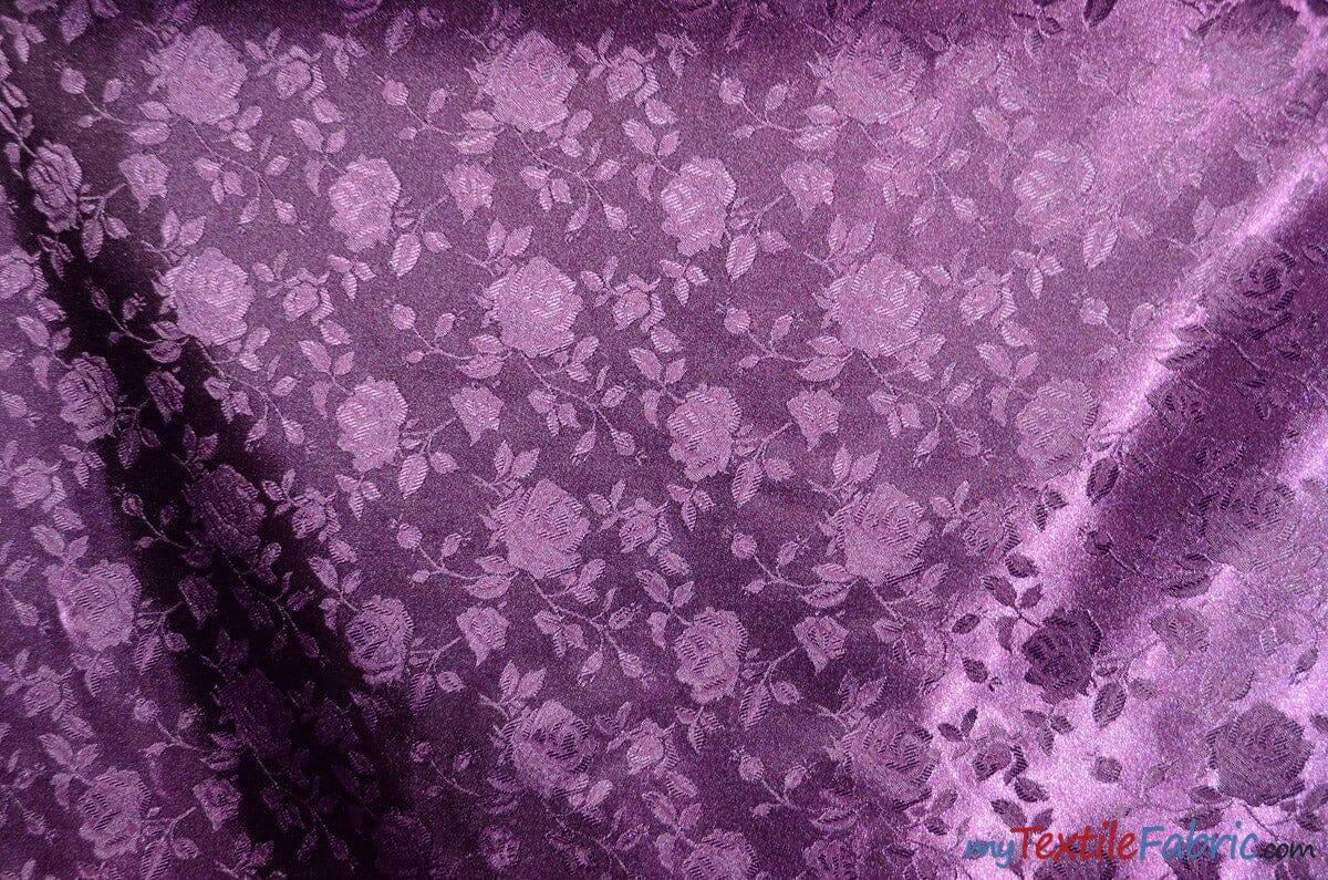 Satin Jacquard | Satin Flower Brocade | 60" Wide | Wholesale Bolt 65 Yards | Fabric mytextilefabric Bolts Plum 