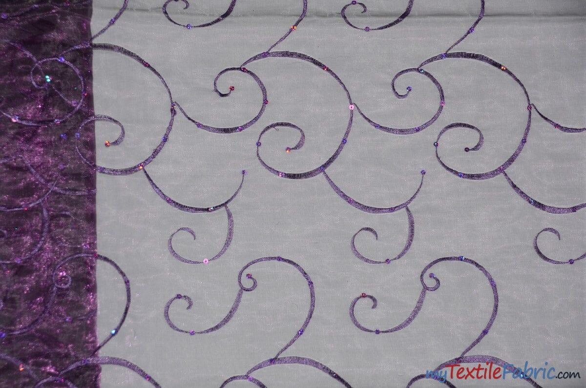 Ferial Organza Embroidery Fabric | Embroidered Floral Sheer with Sequins Embellishment | 54" Wide | Multiple Colors | Fabric mytextilefabric Yards Plum 