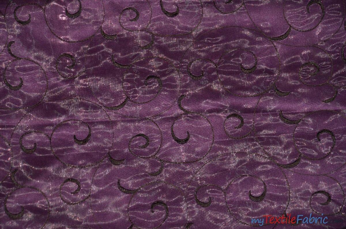 Swirl Organza Fabric | Embroidered Swirl Sheer | 54" Wide | Multiple Colors | Fabric mytextilefabric Yards Plum 