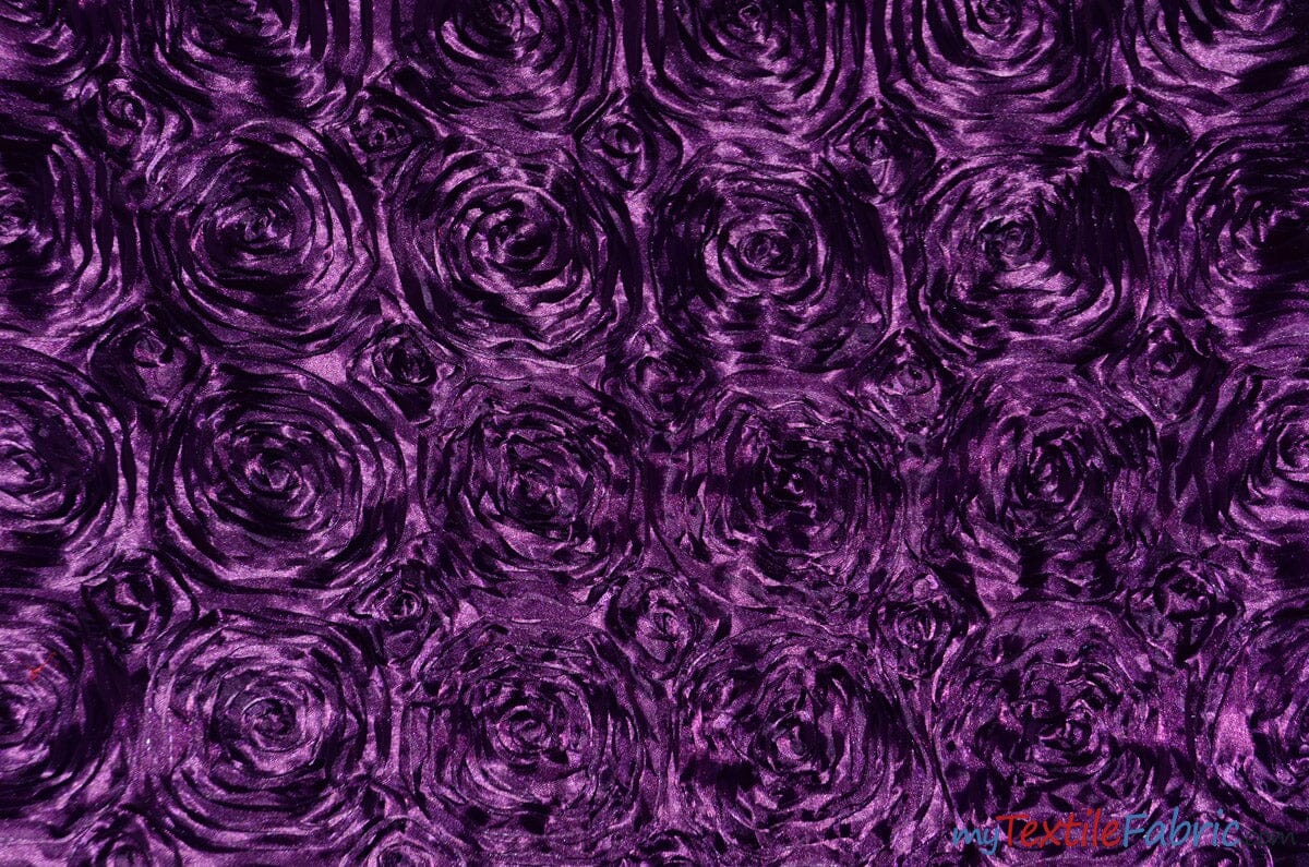 Rosette Satin Fabric | Wedding Satin Fabric | 54" Wide | 3d Satin Floral Embroidery | Multiple Colors | Sample Swatch| Fabric mytextilefabric Sample Swatches Plum 