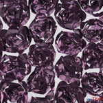 Load image into Gallery viewer, Rosette Satin Bordeaux Fabric | Rose Bordeaux Satin | 52&quot; wide | 3d Floral Satin Embroidered on a Mesh | Multiple Colors | Fabric mytextilefabric Yards Plum 
