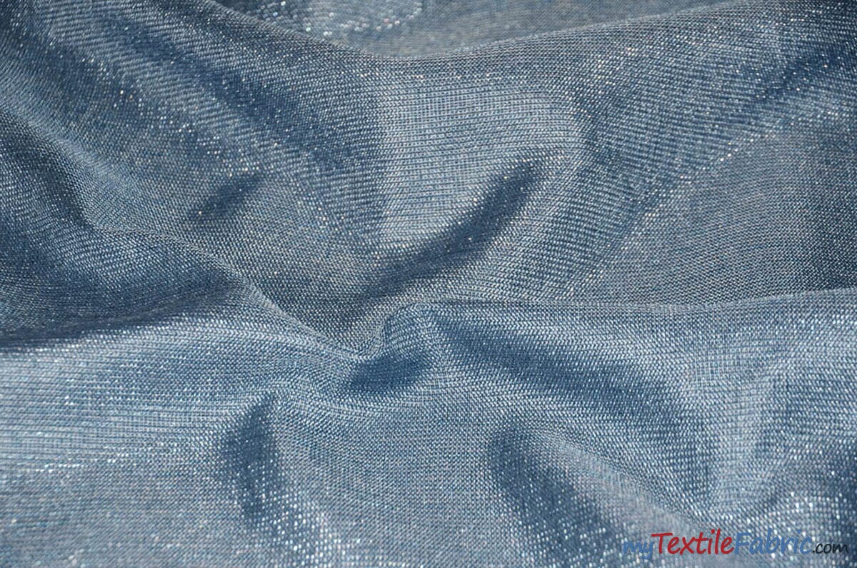 Metallic Vintage Linen Fabric | Imitation Burlap with Metallic Foil | 60" Wide | Washable Burlap Fabric for Decor | Fabric mytextilefabric Yards Powder Blue Silver 