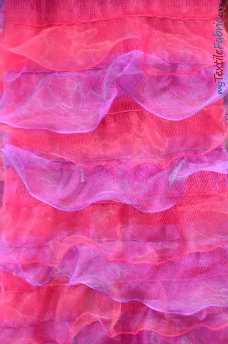 Organza Ruffled Mesh Fabric | Layered Ruffle Mesh Fabric | 57" Wide | Multiple Colors | Fabric mytextilefabric Yards Purple Fuchsia 