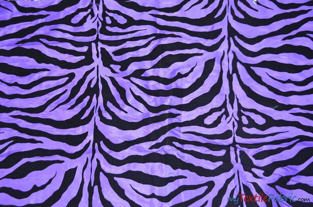 Zebra Flocking Taffeta | Flocking Velvet Zebra on Taffeta Fabric | 60" Wide | Curtains, Apparel, Cosplay, Costume, Decor | Fabric mytextilefabric Yards Purple Zebra 