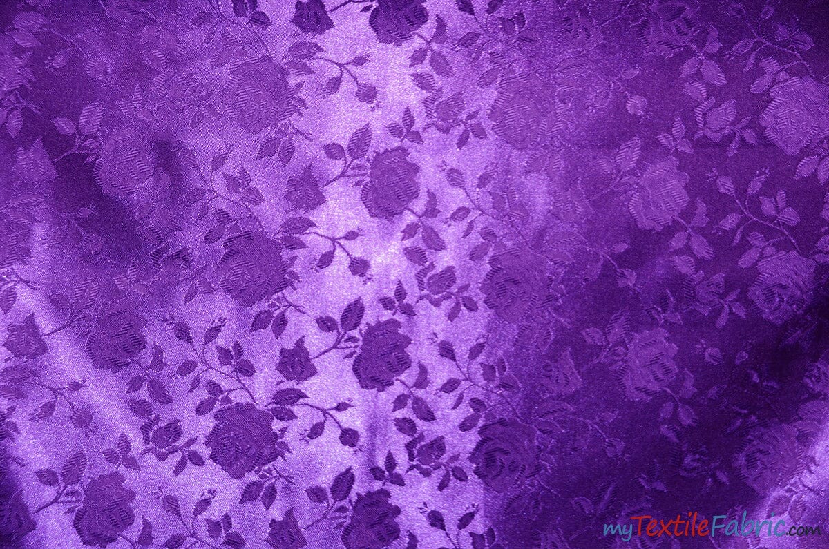 Satin Jacquard | Satin Flower Brocade | 60" Wide | Wholesale Bolt 65 Yards | Fabric mytextilefabric Bolts Purple 