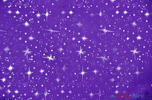 Load image into Gallery viewer, Shooting Star Foil Organza Fabric| 60&quot; Wide | Sheer Organza with Foil Silver Metallic Star | Decor, Overlays, Accents, Dresses, Apparel | Fabric mytextilefabric Yards Purple 